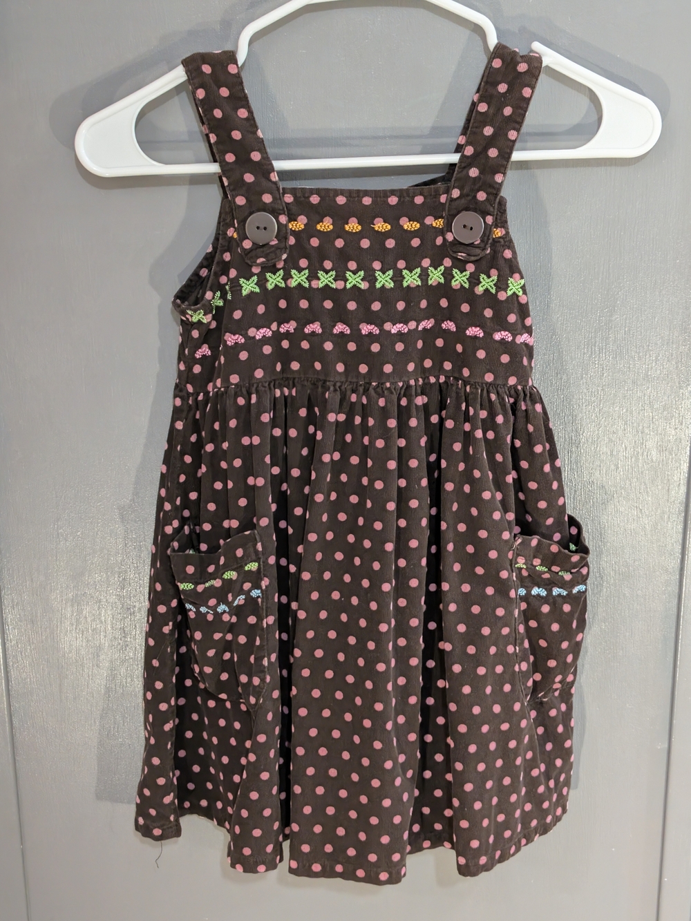 Blueberi Boulevard Girls Brown Corduroy Pink Polka Dot Jumper Dress Size 6